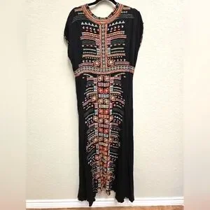 Johnny Was Dresses Johnny Was Biya Effy Stretch Challis Black Fully Embroidered Maxi Dress Medium Poshmark